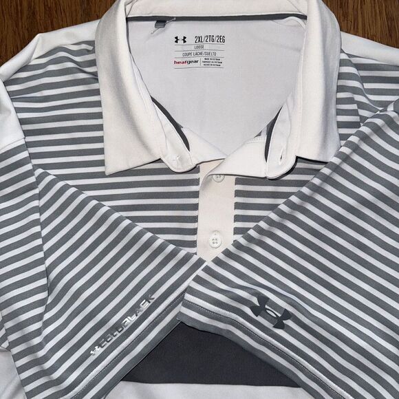 Under Armour Coldback Polo Mens‎ 2XL/XXL Loose Fit White And Gray - Picture 1 of 7